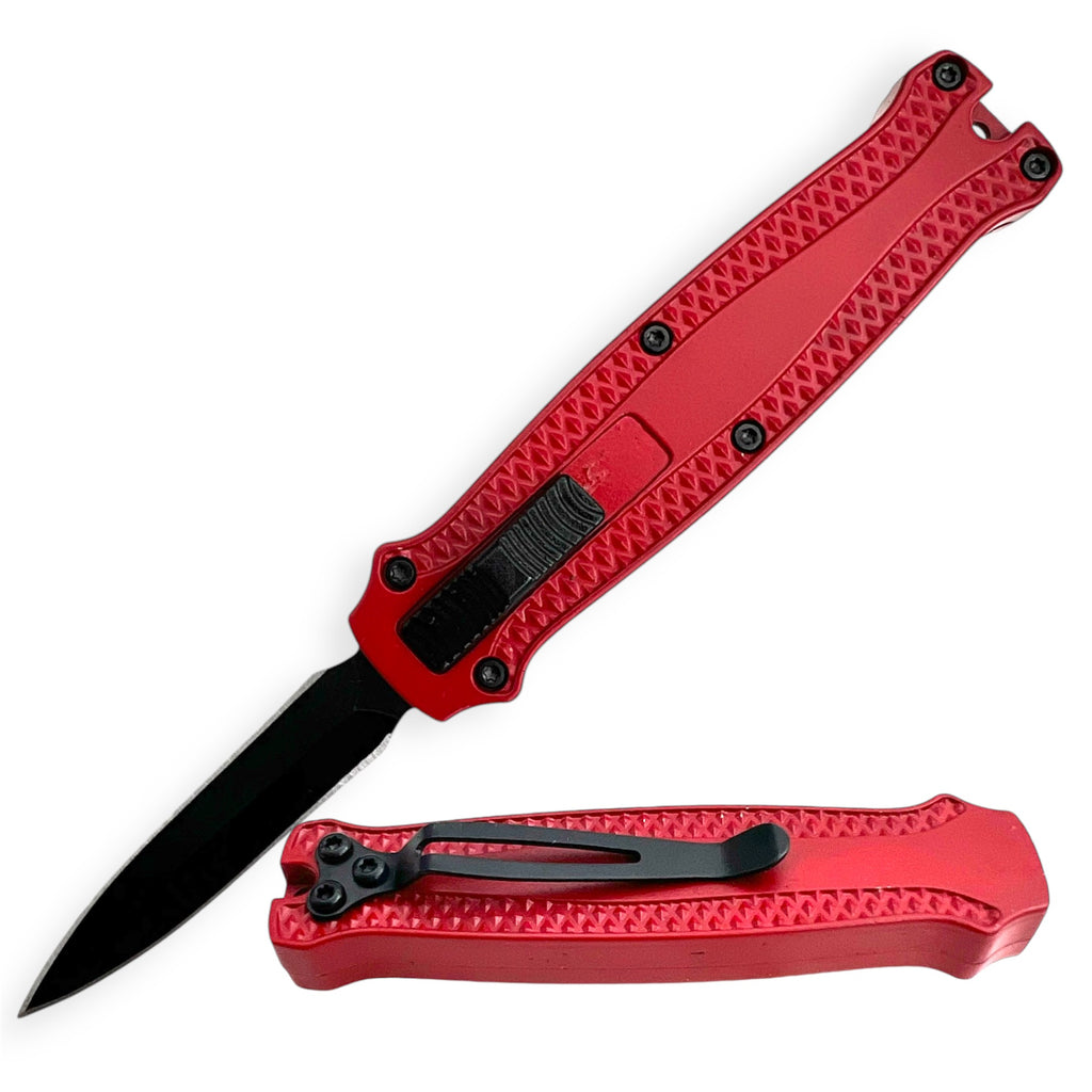 Mighty Mini OTF Pocket Knife Lightweight Aluminum Handle -RED