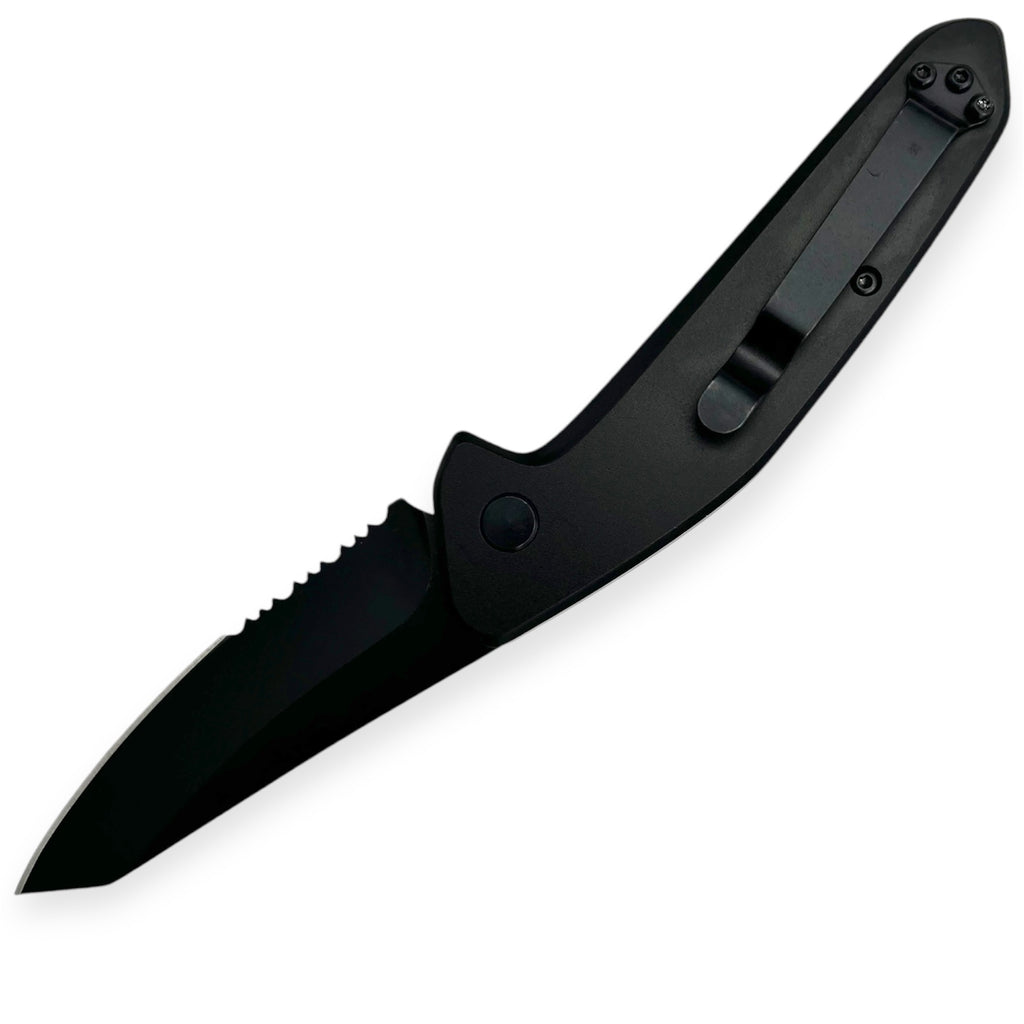 Tactical Side Open Full Auto With Safety Folding  knife Half Serrated Black CNC Machined