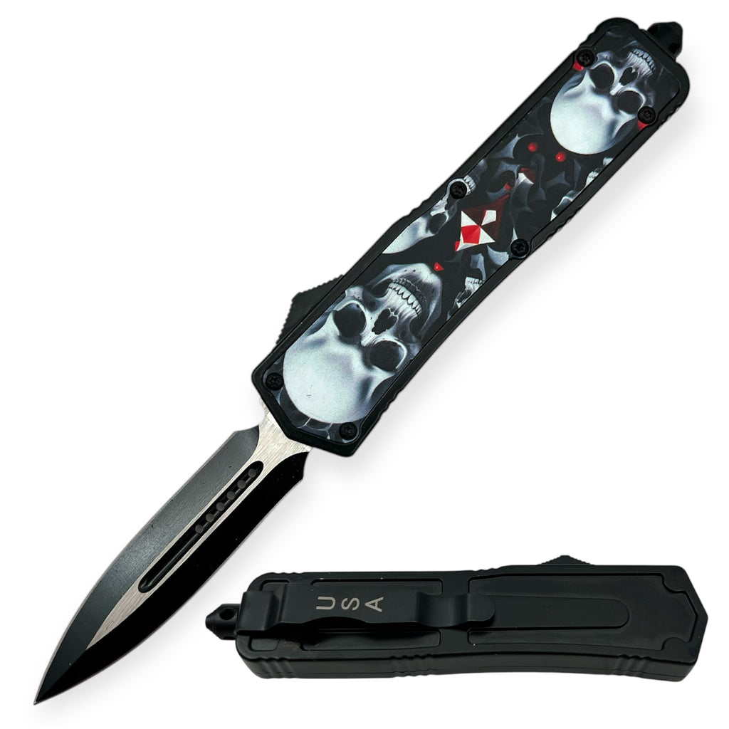 OTF Automatic Knife Skull Double Blade