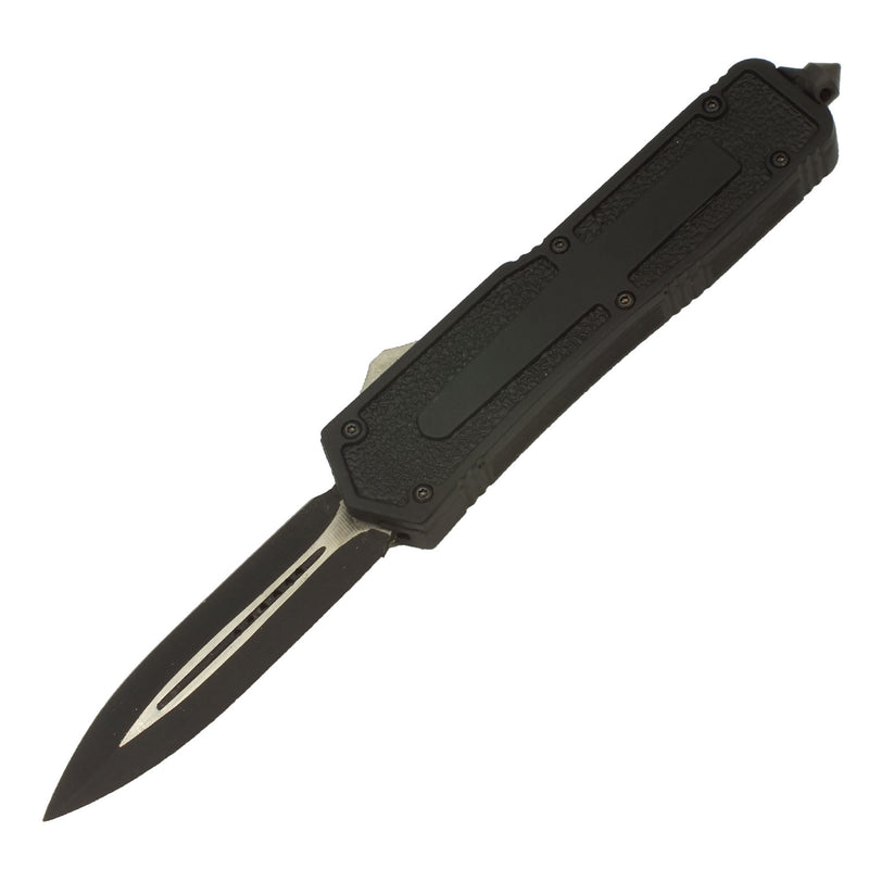 Black Night OTF Black Spear Point Blade Textured Handle Knife