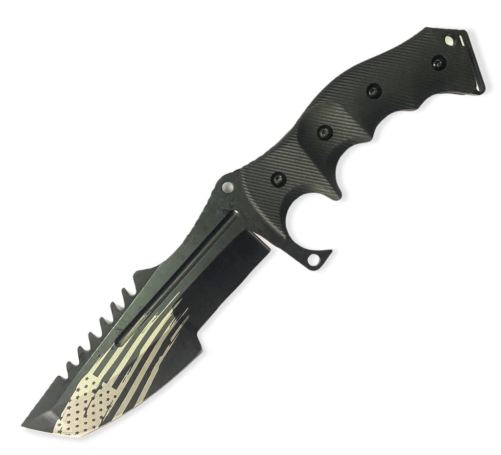 Tanto Blade jungle King tactial knife  with case FLAG BLACK HANDLE