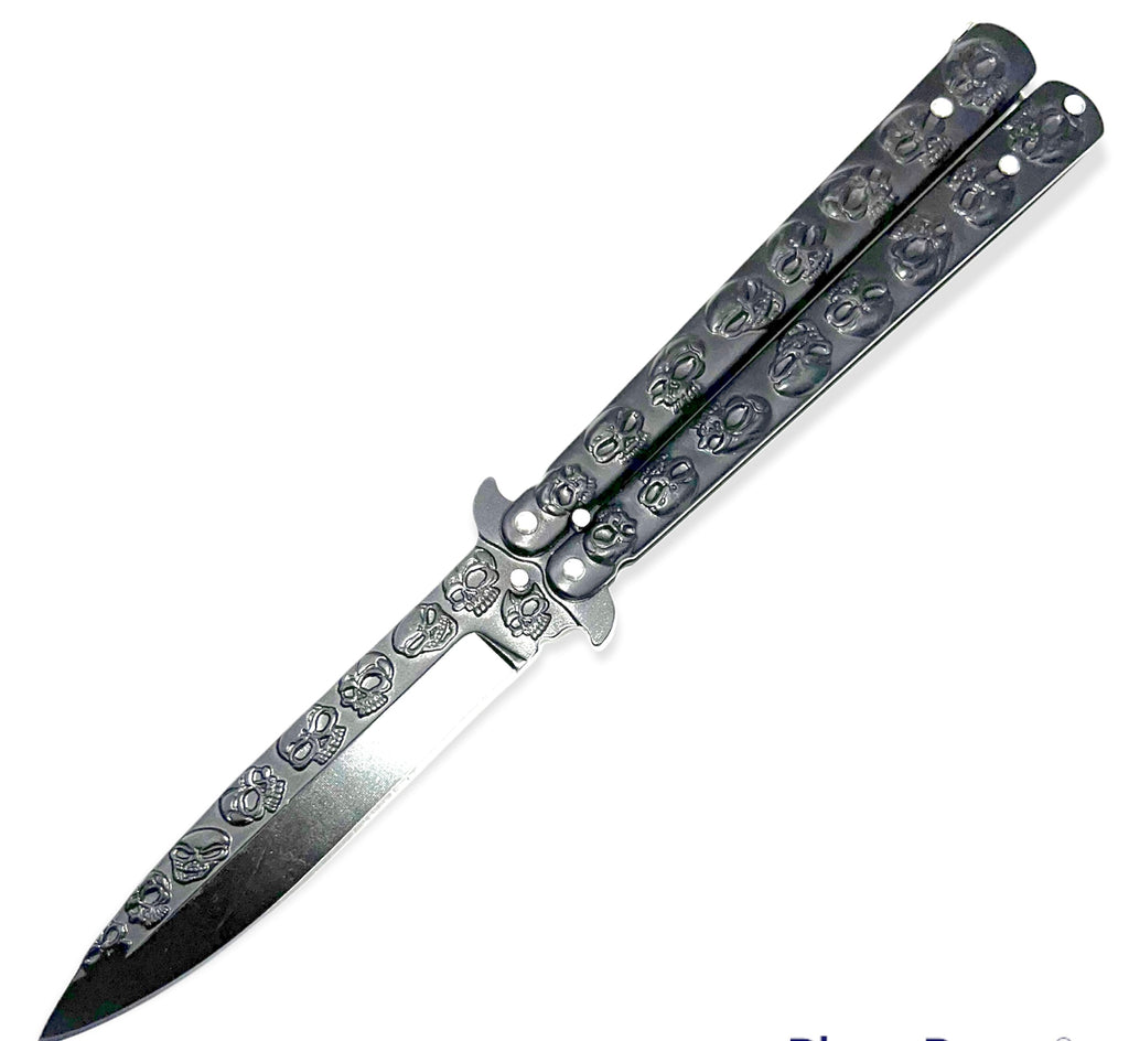 Foling Knife  with skulls BLACK