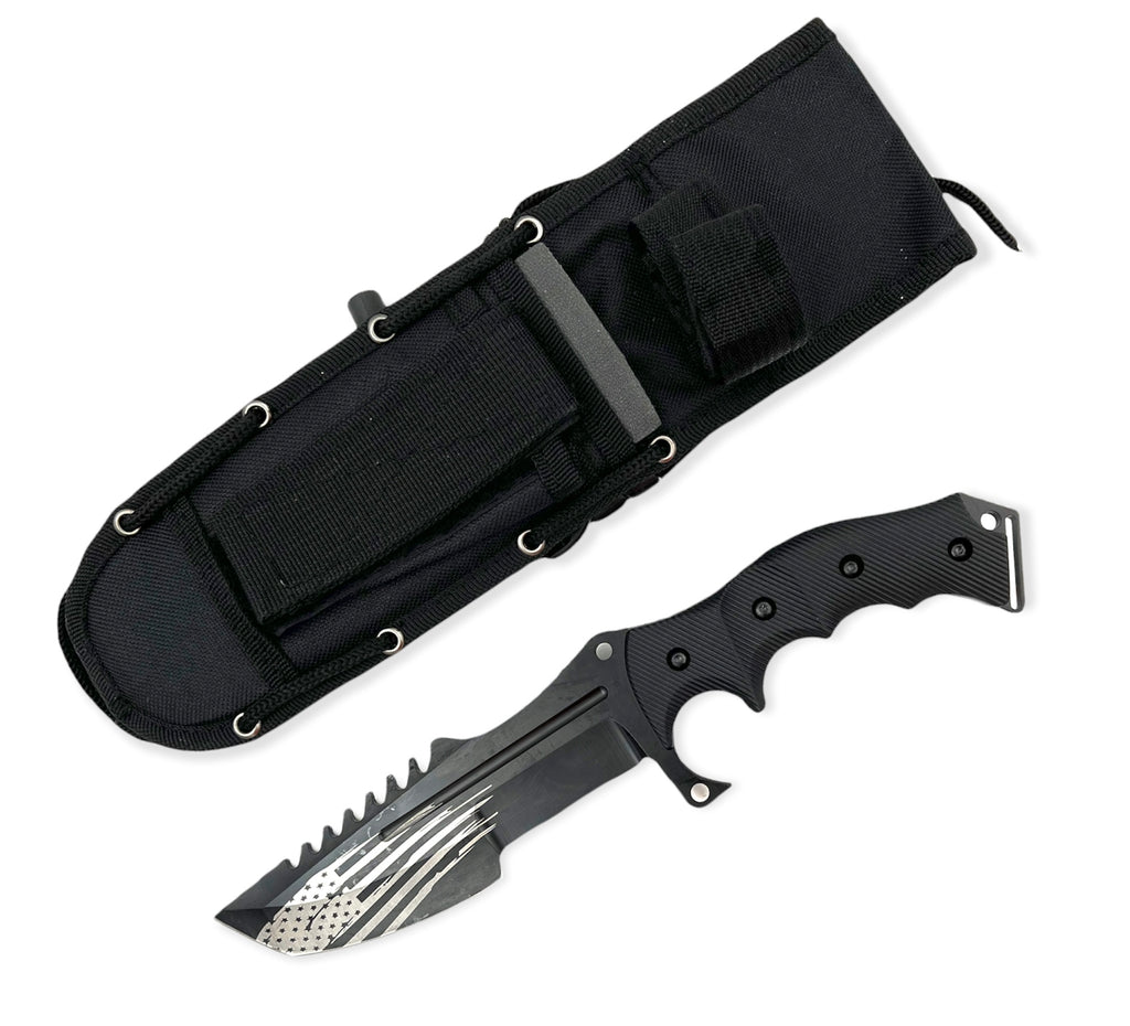 Tanto Blade jungle King tactial knife  with case FLAG BLACK HANDLE