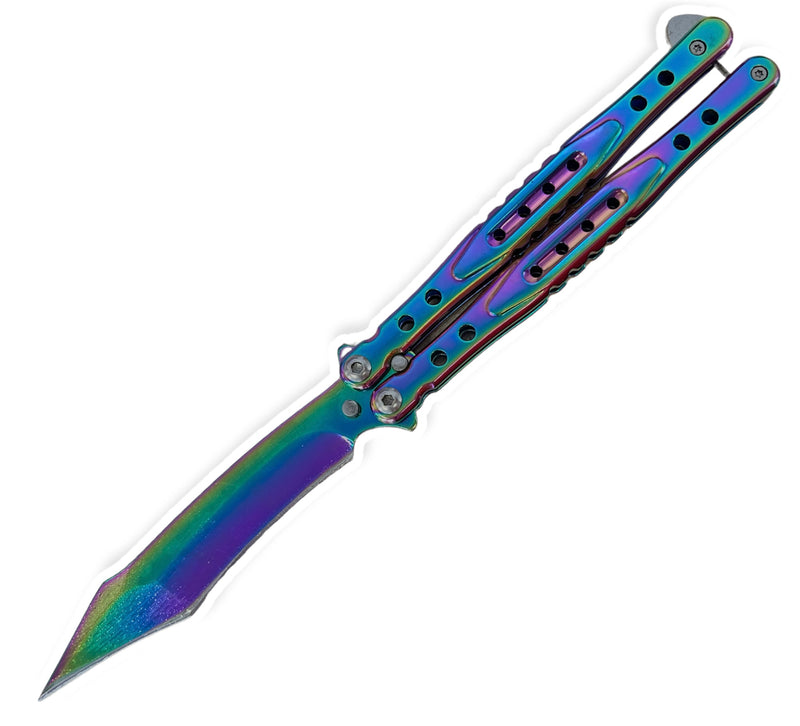 RAINBOW Reverse Tanto Blade Solid Stainless Handle (Real Folding Knife)