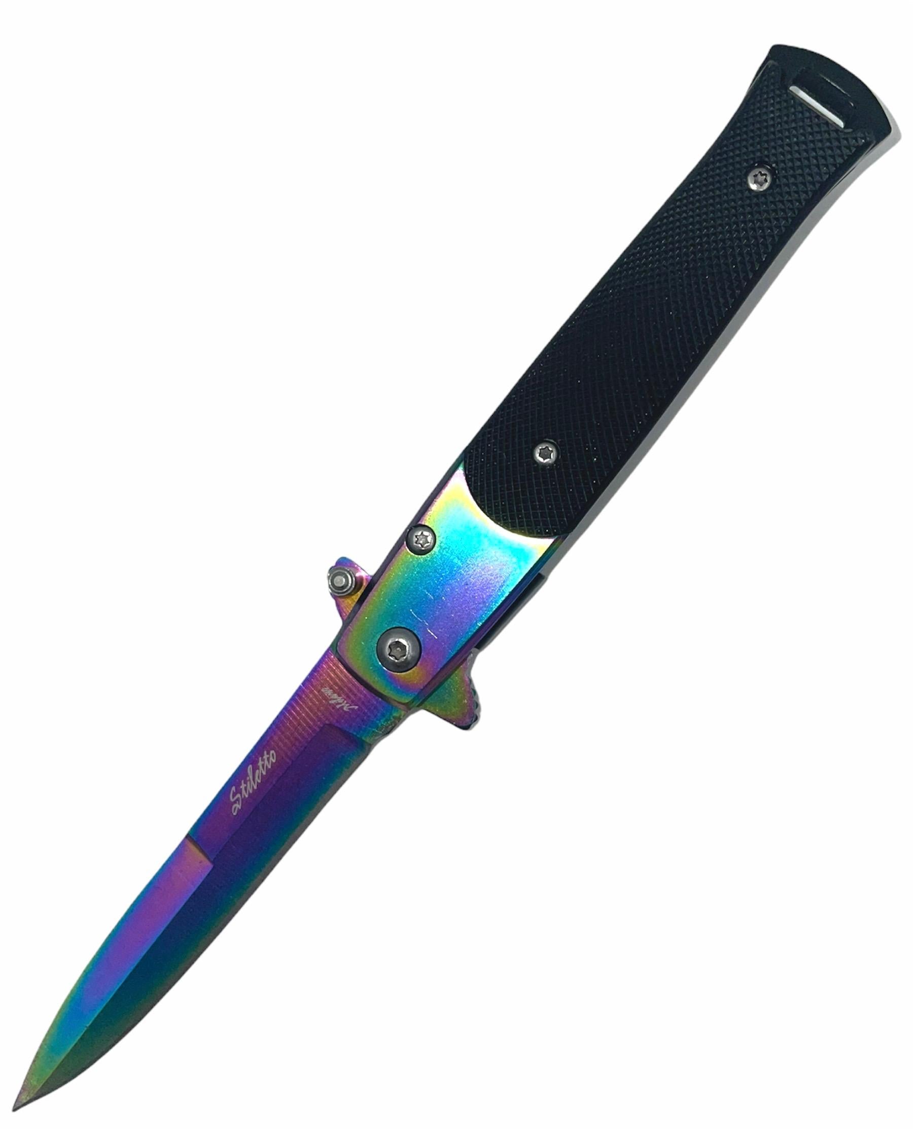 Rainbow Titanium Stiletto Folding Self-Defense Knife