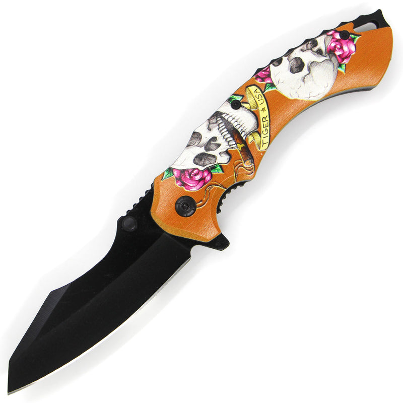 7” Pink Knife Spring Assisted Open Blade Folding Knife Pink Rose Pocket  Knife