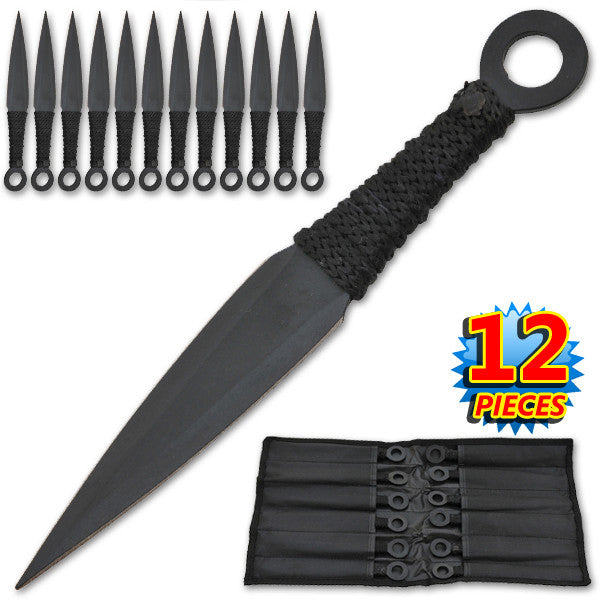 12pc THROWING KNIVES 6 Naruto Kunai FIXED BLADE Knife Set NINJA Dagger +  Sheath